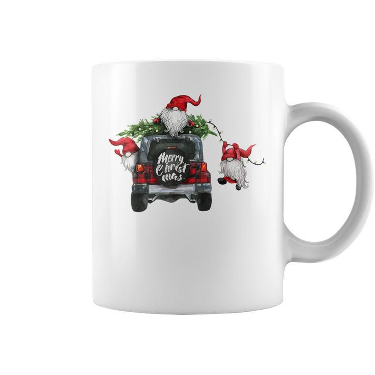 Funny Christmas Gnome On Red Plaid Truck Merry Xmas Kids  Coffee Mug