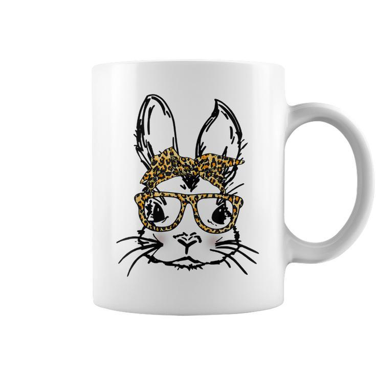 Funny Cute Bunny Wearing Glasses Leopard Easter Day  Coffee Mug
