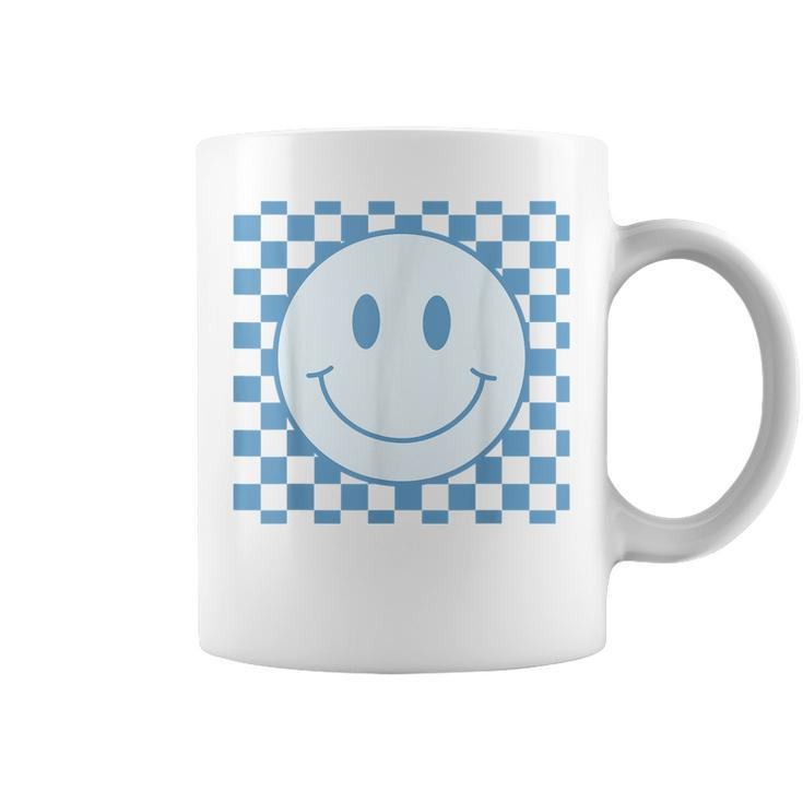 Funny Happy Face  Checkered Pattern Smile Face Meme  Coffee Mug