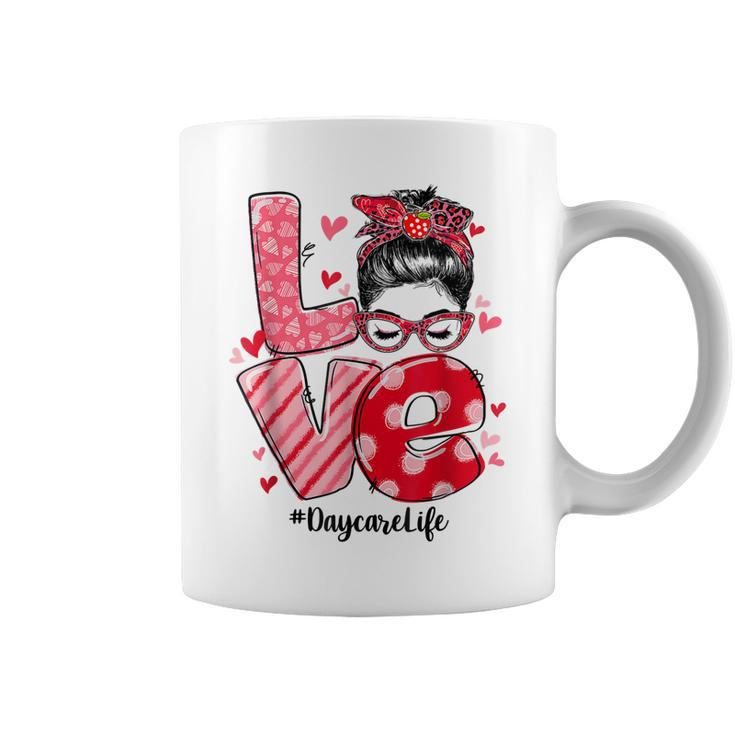 Funny Love Messy Bun Daycare Teacher Valentines Day Matching  Coffee Mug