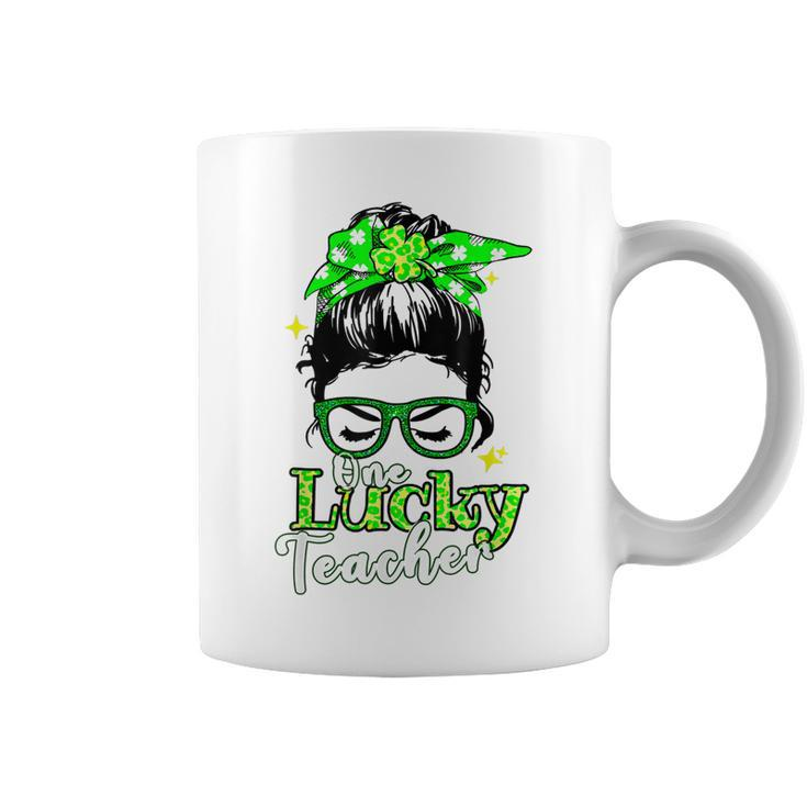 Funny Love Messy Bun Teacher Life St Patricks Day Shamrock  V2 Coffee Mug
