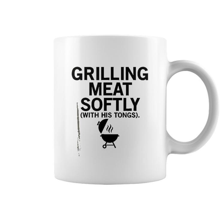 Grilling Meat Softly With His Tongs Funny BBQ Party Lovers Coffee Mug