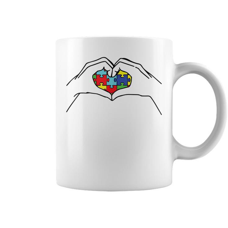 Hand Heart Autism Awareness Proud Autism Mom  Coffee Mug