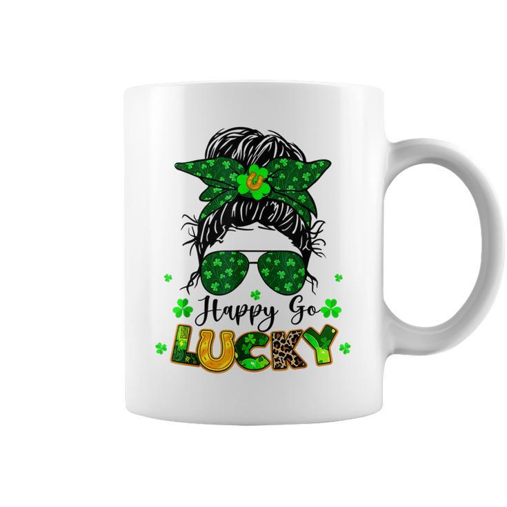 Happy Go Lucky Messy Bun Shamrock St Patricks Day Women  Coffee Mug