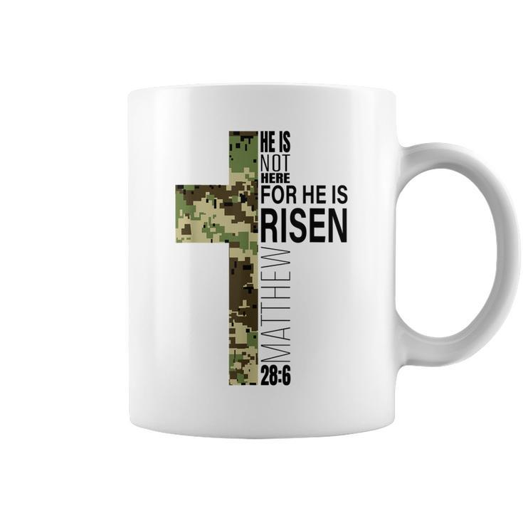 He Is Risen Christian Easter Verse Green Camo Cross Men Boys Coffee Mug