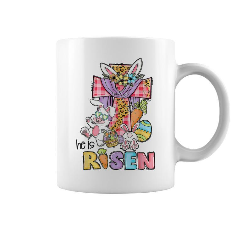 He Is Risen Floral Cross Cute Bunny Eggs Happy Easter Day  Coffee Mug