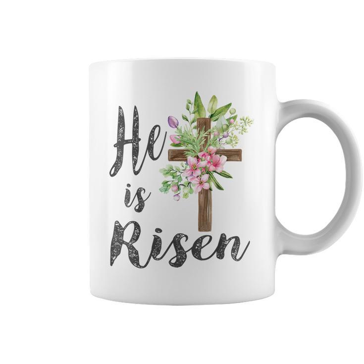 He Is Risen Floral Cross Vintage Happy Easter 2023  Coffee Mug
