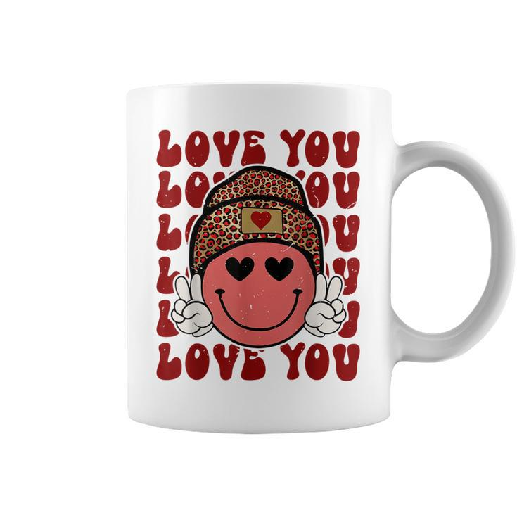 Hippie Smiling Face Wearing Beanie Hat Love You Valentine  Coffee Mug
