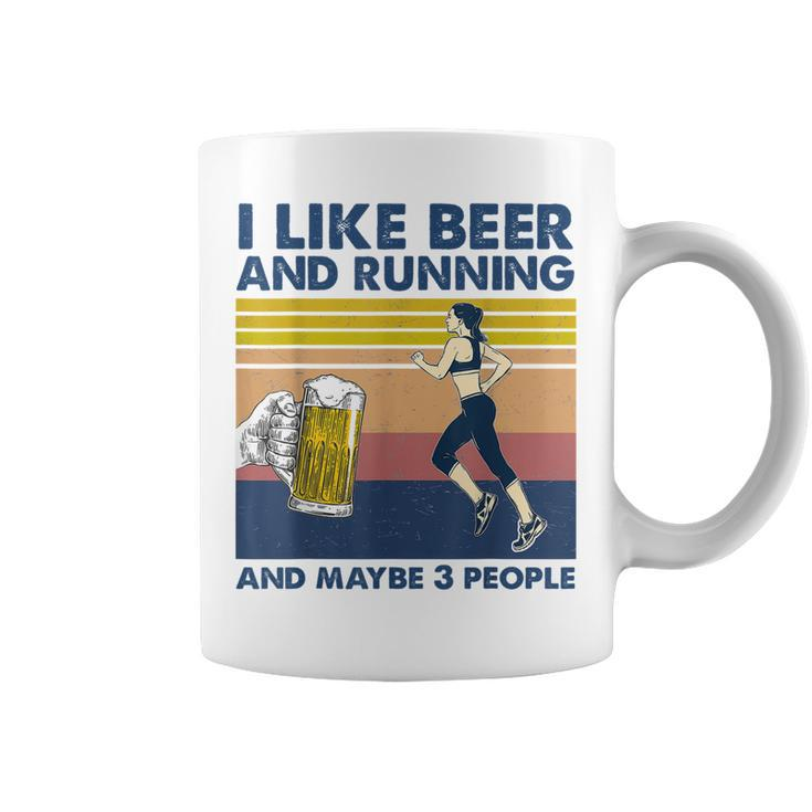 I Like Beer And Running And Maybe 3 People Retro Vintage Coffee Mug