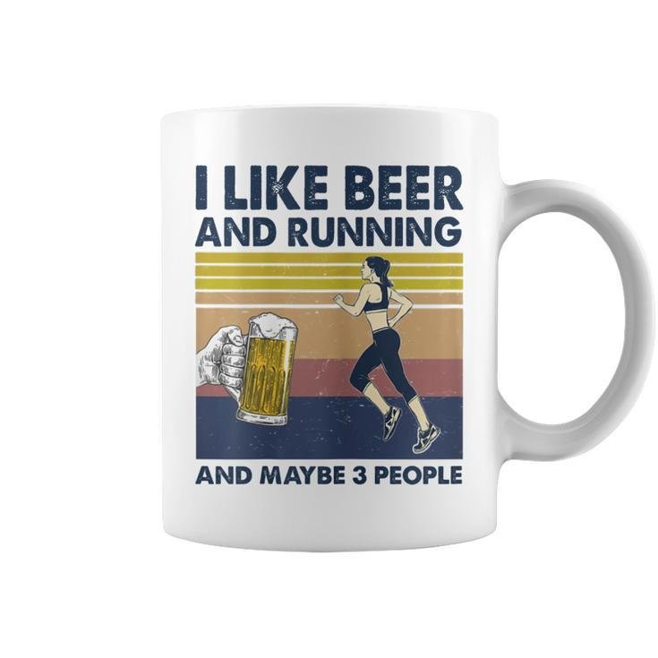 I Like Beer And Running And Maybe 3 People Retro Vintage Gift For Womens Coffee Mug