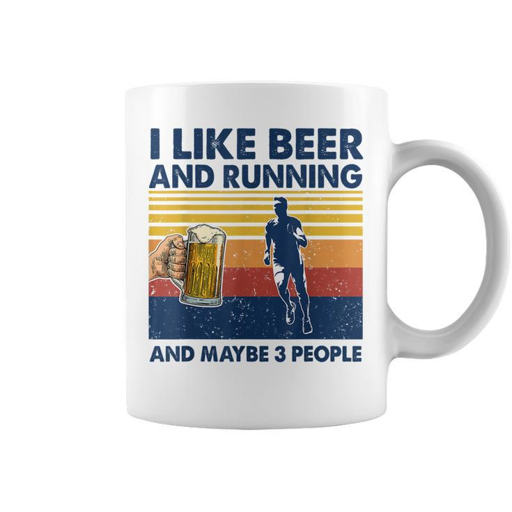 I Like Beer And Running And Maybe 3 People Vintage Coffee Mug