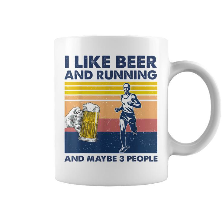 I Like Beer And Running And Maybe 3 People Vintage Gift Coffee Mug