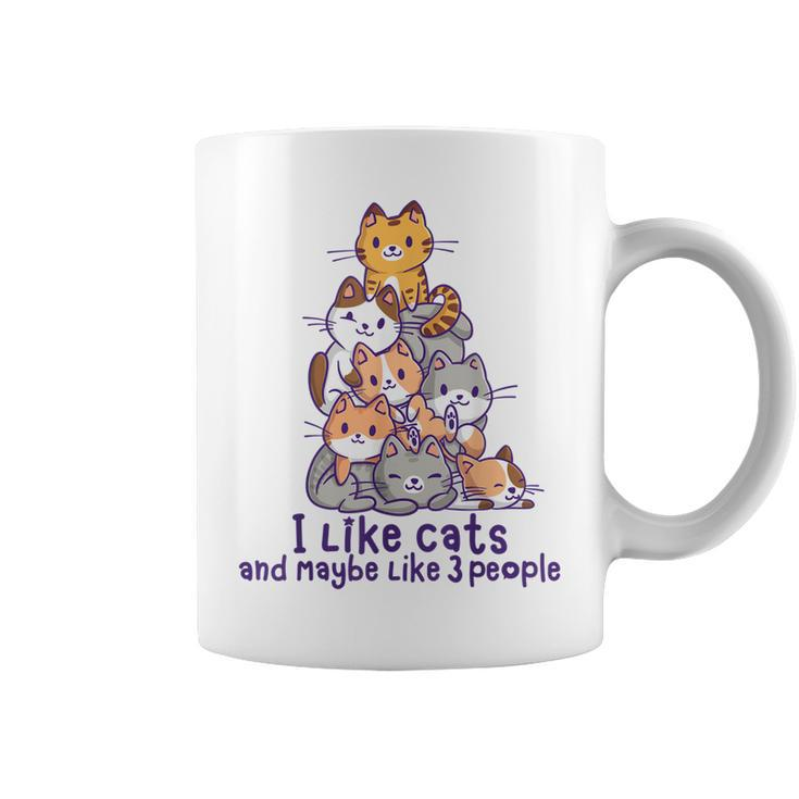 I Like Cats And Maybe Like 3 People Cute Kawaii Cats Pile Coffee Mug
