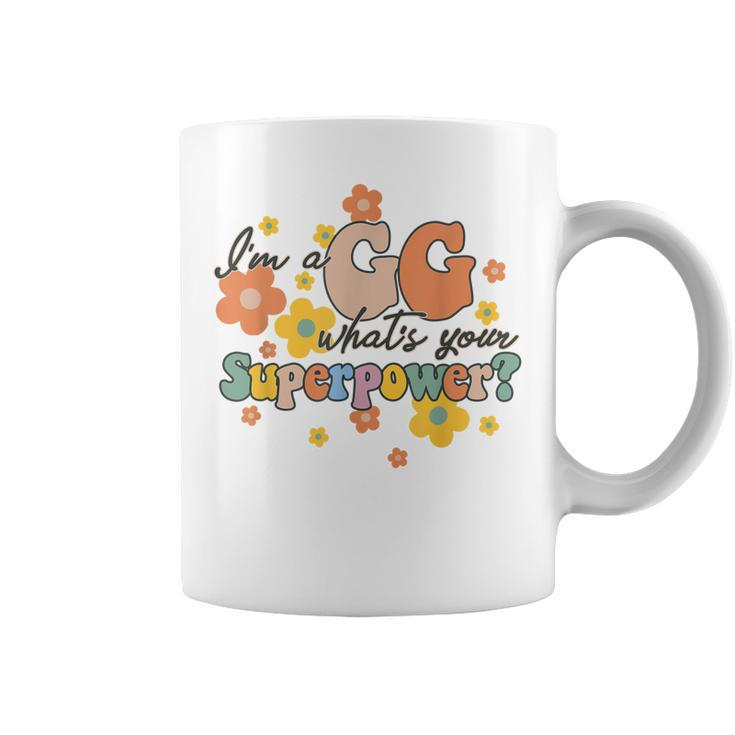 Im A Gg Whats Yours Superpower Funny Great Grandma Groovy  Coffee Mug