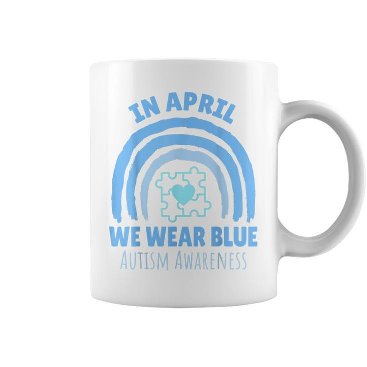 In April We Wear Blue Autism Awareness Month Puzzle  Coffee Mug