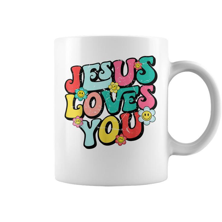 Jesus Loves You Retro Vintage Groovy Style Men Womens  Coffee Mug