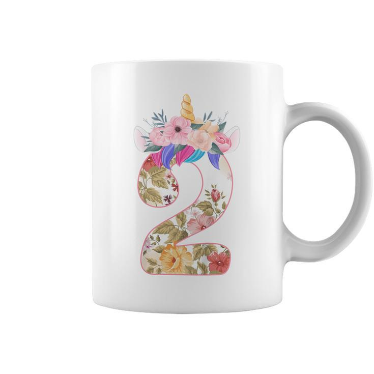 Kids 2 Year Old Unicorn Face Gift 2Nd Birthday Girls Ns Flower  Coffee Mug