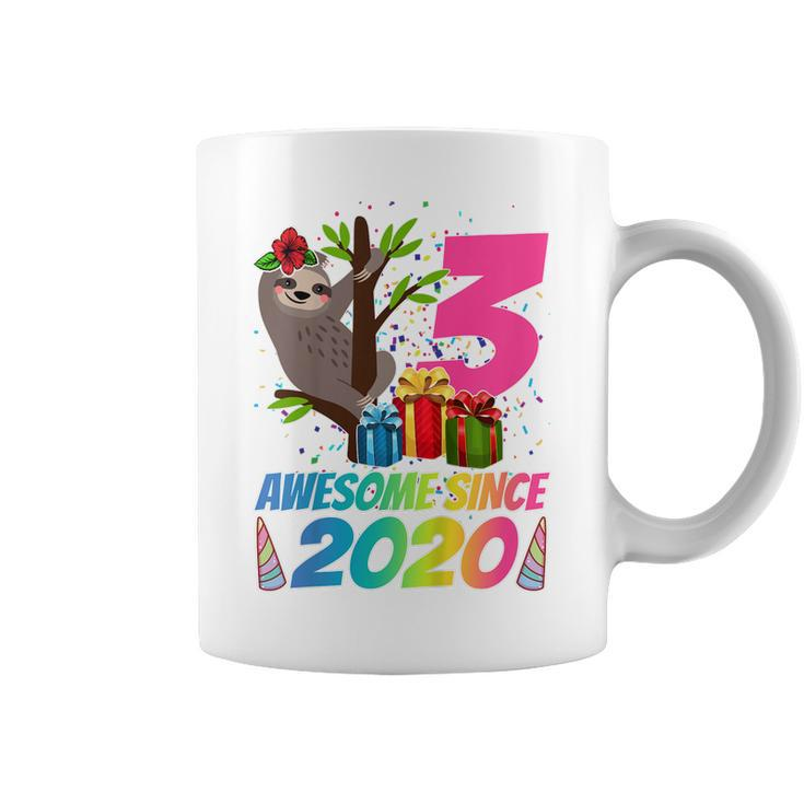 Kids 3 Year Old Sloth Awesome Since 2020 3Rd Birthday N Girls  Coffee Mug