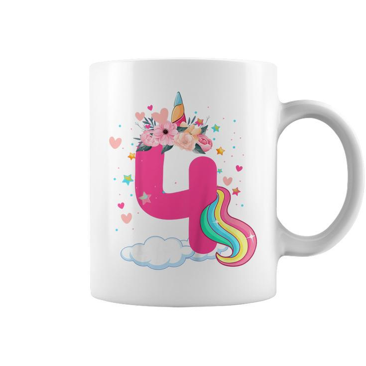 Kids 4 Year Old Gifts 4Th Birthday Girls Kids Unicorn Face Flower  Coffee Mug