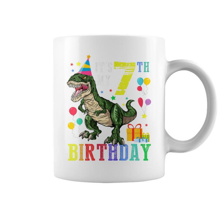 Kids 7 Year Old  7Th Birthday Boy T Rex Dinosaur Gift Kids  Coffee Mug