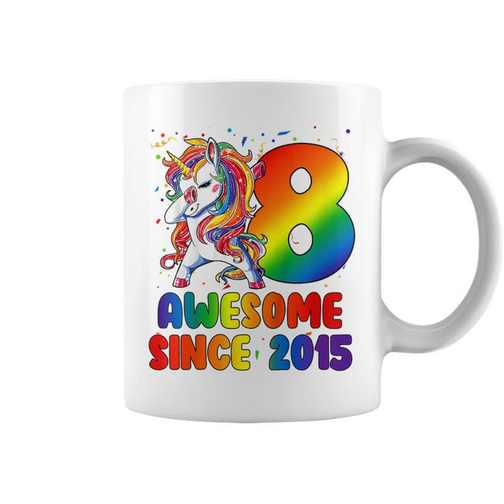 Kids 8 Year Old Gift Awesome Since 2015 8Th Birthday Unicorn Girl  Coffee Mug