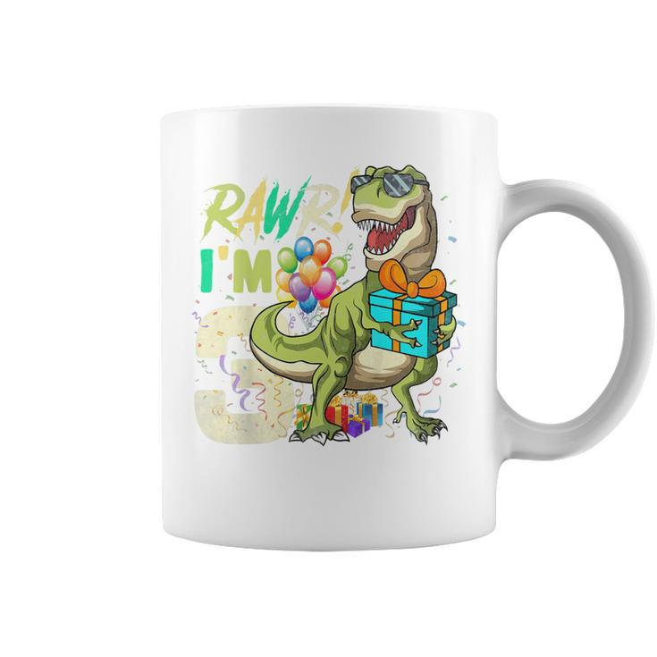 Kids Rawr Im 3 Third Rex 3Rd Birthday Dinosaur 3 Year Old Boys  Coffee Mug
