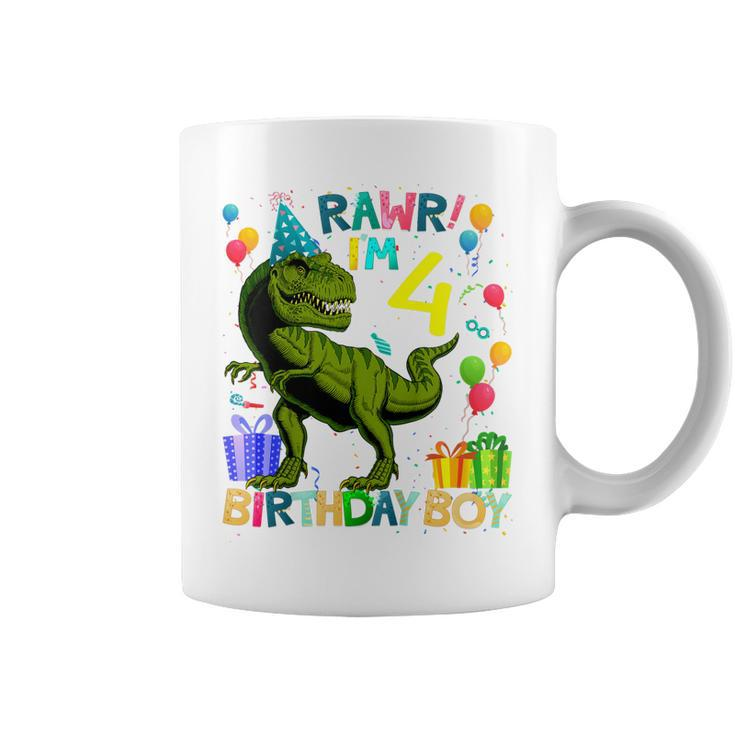 Kids Rawr Im 4 4Th Birthday Dinosaur T Rex Boys Gifts 4 Year Old  Coffee Mug