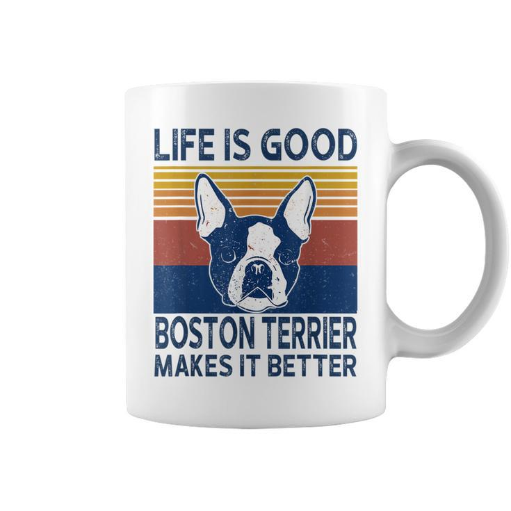 Life Is Good A Boston Terrier Dad Mom Makes It Better  Coffee Mug