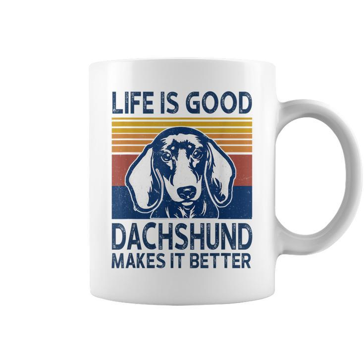 Life Is Good A Dachshund Dad Mom Makes It Better Dog Lover  Coffee Mug