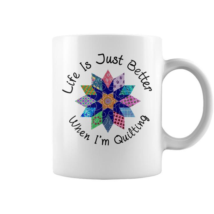 Life Is Just Better When Im Quilting Fabric Flower  Coffee Mug