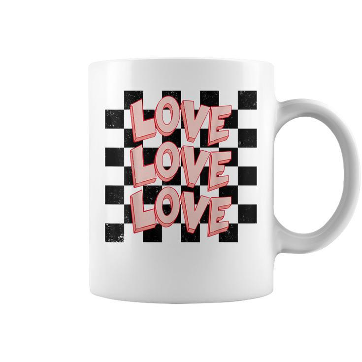 Love Heart Valentine Checkered Retro Groovy Valentines Day  Coffee Mug