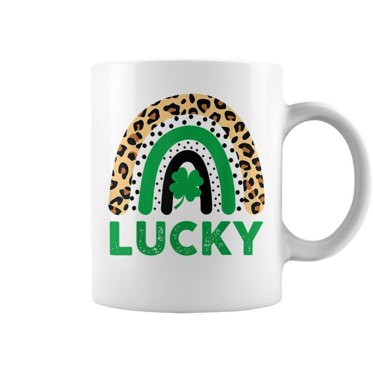 Lucky Shamrock Leopard Print Rainbow St Patricks Day  Coffee Mug