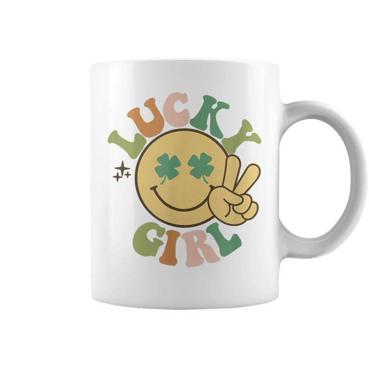 Lucky St Patricks Day Retro Smiling Face Shamrock Hippie  Coffee Mug
