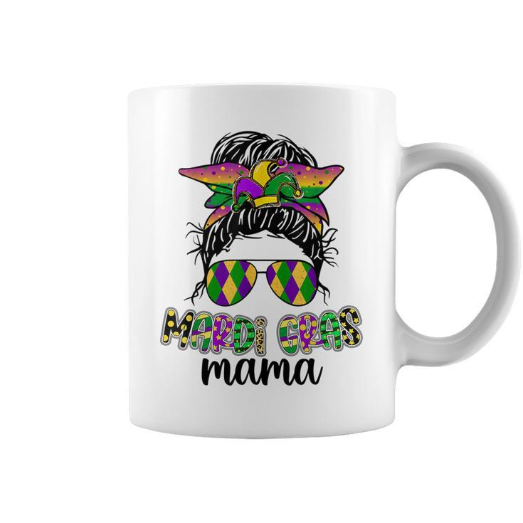 Mardi Gras Mama Messy Bun Hair Glasses New Orleans Carnival  Coffee Mug