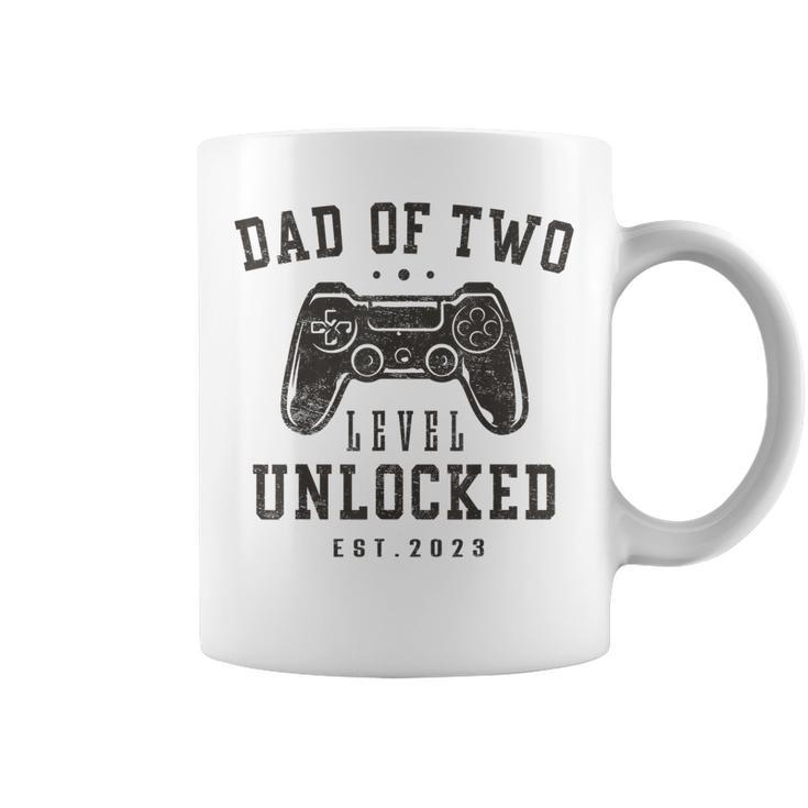 Mens Dad Of Two Level Unlocked 2023 Gifts Promoted To Daddy Again  Coffee Mug