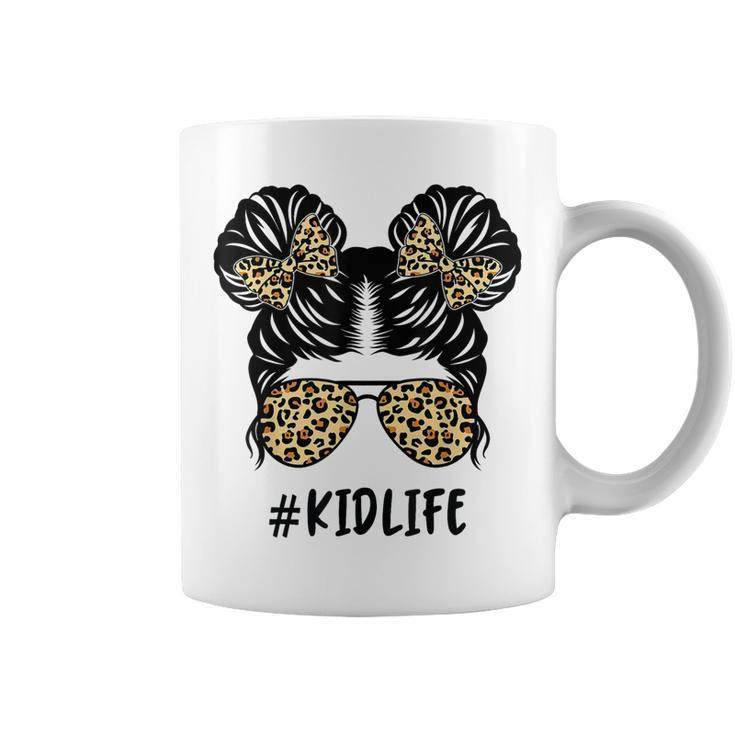 Messy Bun Kid Life Leopard Matching Mom Daughter Girl Kids  Coffee Mug