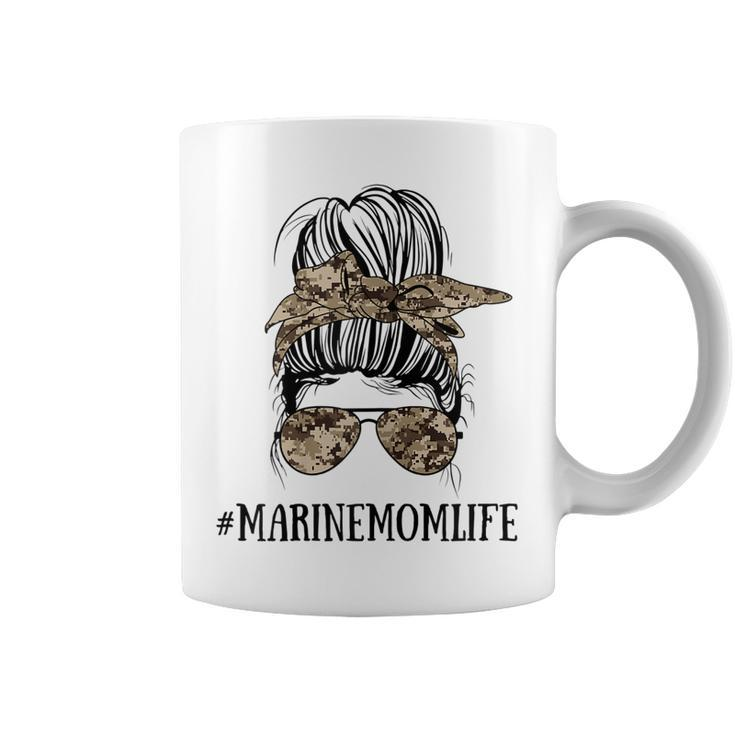 Messy Bun Life Of A Mom Of A Marine Mothers Day Military Gift For Womens Coffee Mug