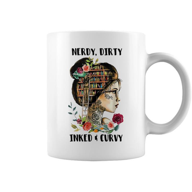Nerdy Dirty Inked Curvy Girl Tattoo Reading Lover  Coffee Mug