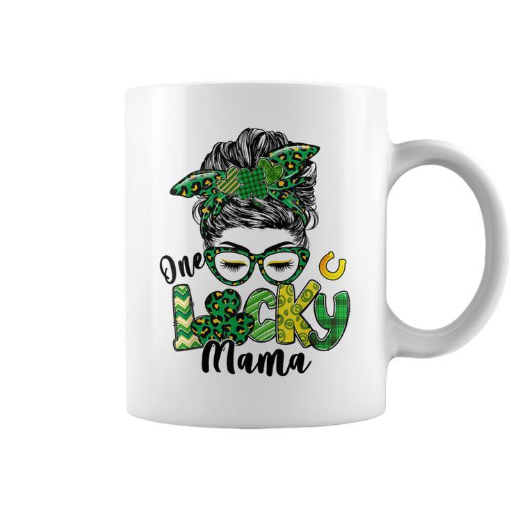 One Lucky Mama St Patricks Day Messy Bun Leopard Bandana  Coffee Mug