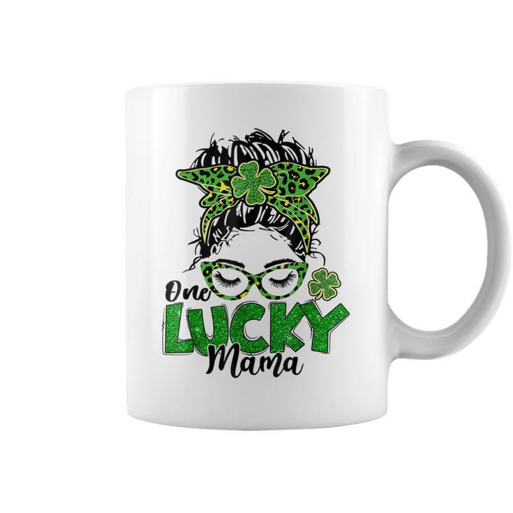 One Lucky Mama St Patricks Day Messy Bun Leopard Bandana  Coffee Mug