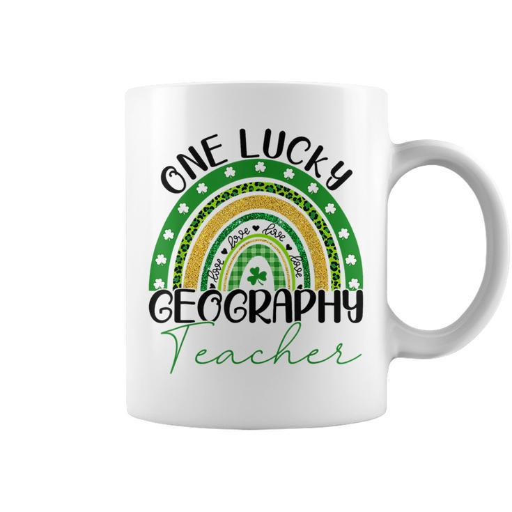 One Lucky Teacher Rainbow St Patricks Day Geography Teacher  Coffee Mug