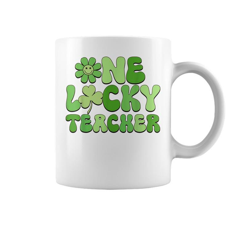 One Lucky Teacher Retro Groovy Shamrock St Patricks Day  Coffee Mug
