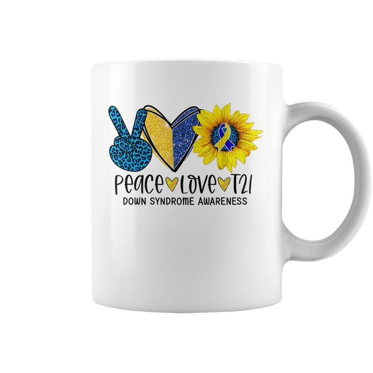 Peace Love T21 Down Syndrome Leopard Peace Sign & Sunflower  Coffee Mug