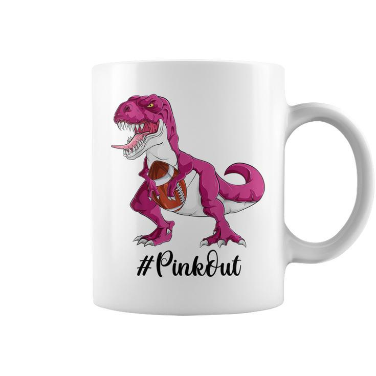 Pink Dinosaur Football  Boys Pink Out Breast Cancer  Coffee Mug