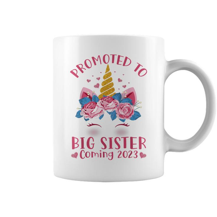 Promoted To Big Sister Coming 2023 Face Unicorn Baby Shower Coffee Mug