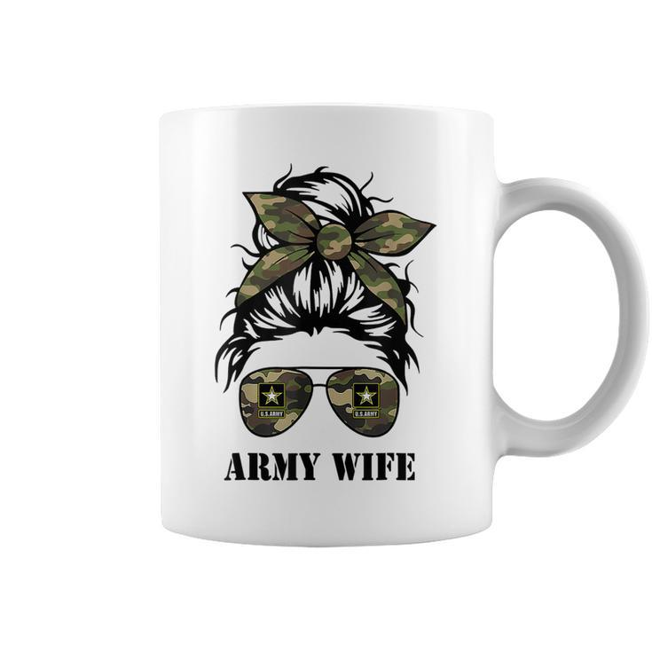 Proud Army Wife Messy Bun Hair Camouflage Bandana Sunglasses  Coffee Mug