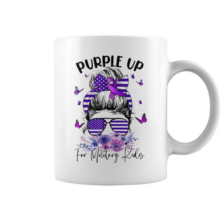 Purple Up For Military Kids Child Month Messy Bun Floral Coffee Mug