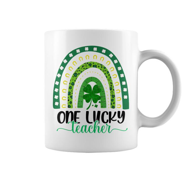 Rainbow Leopard One Lucky Teacher St Patricks Day Shamrock  Coffee Mug