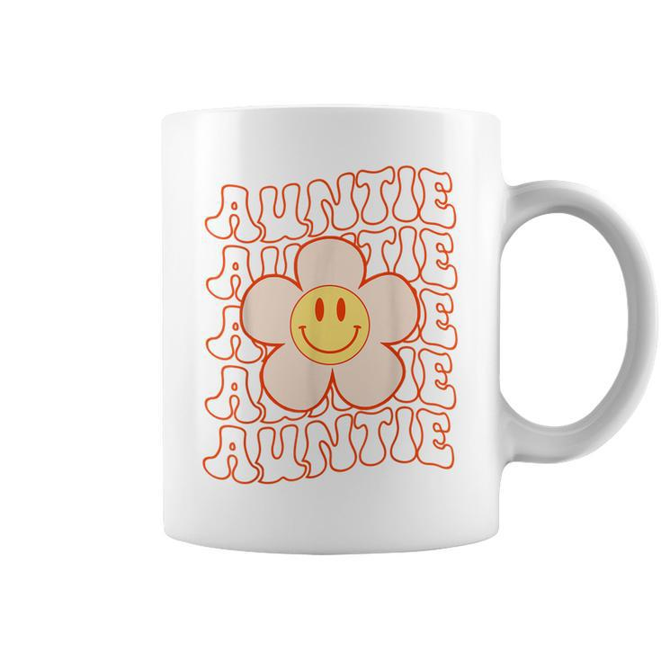 Retro Happy Face Aunt Auntie Groovy Daisy Flower Smile Face  Coffee Mug