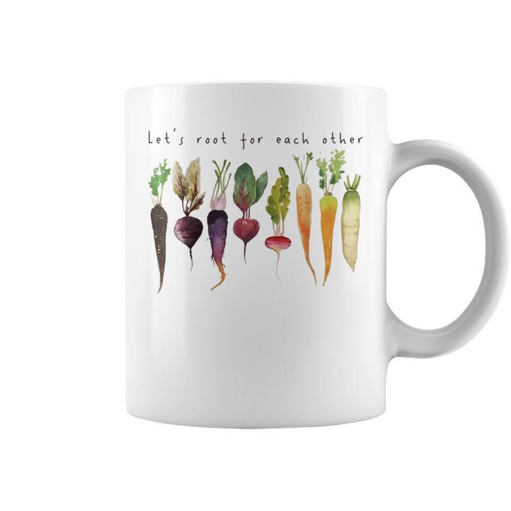 Retro Lets Root For Each Other Cute Veggie Funny Vegan  Coffee Mug